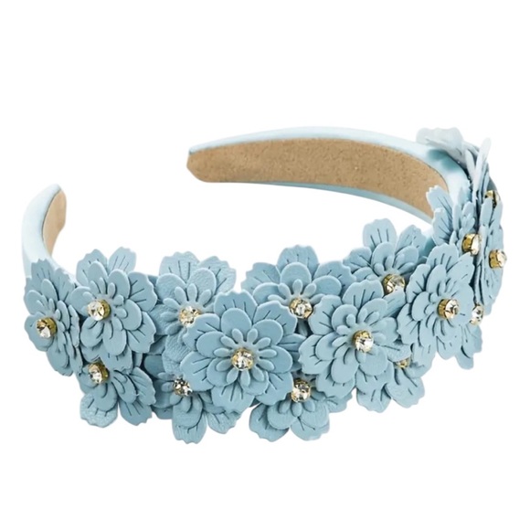 Whimsy_and_Lily Accessories - Blue Floral Rhinestone Headband